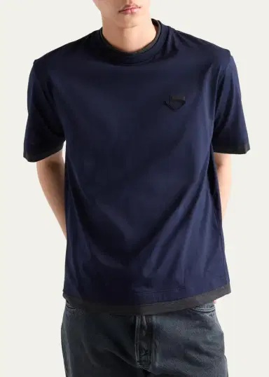 Prada Men's Divisa Layered Crewneck T-Shirt | Thumbnail 4