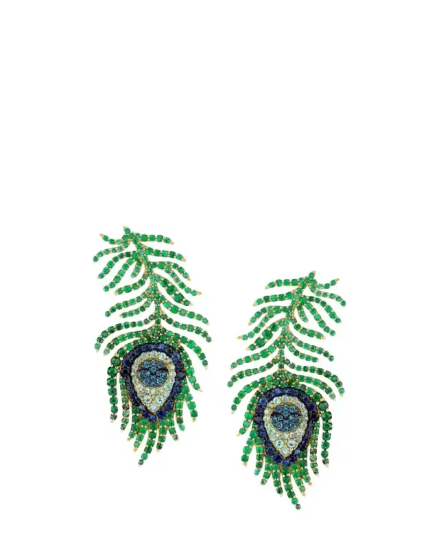 GRACE WINFREY 18K Yellow Gold Multi-Stone And Diamond Feather Earrings