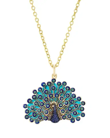 GRACE WINFREY 18K Yellow Gold King Peacock Pendant Necklace With Diamonds And Multi-Stones | Thumbnail 1 GRACE WINFREY 18K Yellow Gold King Peacock Pendant Necklace With Diamonds And Multi-Stones | Thumbnail 1