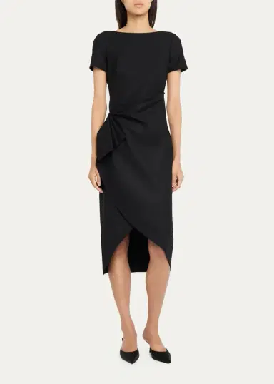 Oscar de la Renta Short-Sleeve Draped Midi Dress | Thumbnail 2 Oscar de la Renta Short-Sleeve Draped Midi Dress | Thumbnail 2