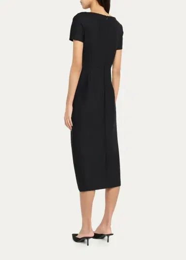 Oscar de la Renta Short-Sleeve Draped Midi Dress | Thumbnail 3 Oscar de la Renta Short-Sleeve Draped Midi Dress | Thumbnail 3