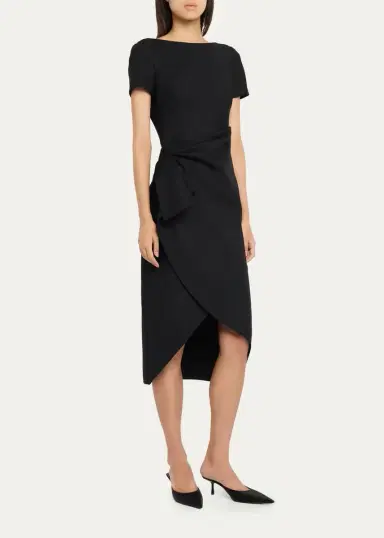 Oscar de la Renta Short-Sleeve Draped Midi Dress | Thumbnail 4 Oscar de la Renta Short-Sleeve Draped Midi Dress | Thumbnail 4