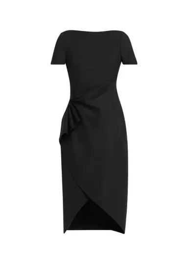 Oscar de la Renta Short-Sleeve Draped Midi Dress | Thumbnail 1 Oscar de la Renta Short-Sleeve Draped Midi Dress | Thumbnail 1