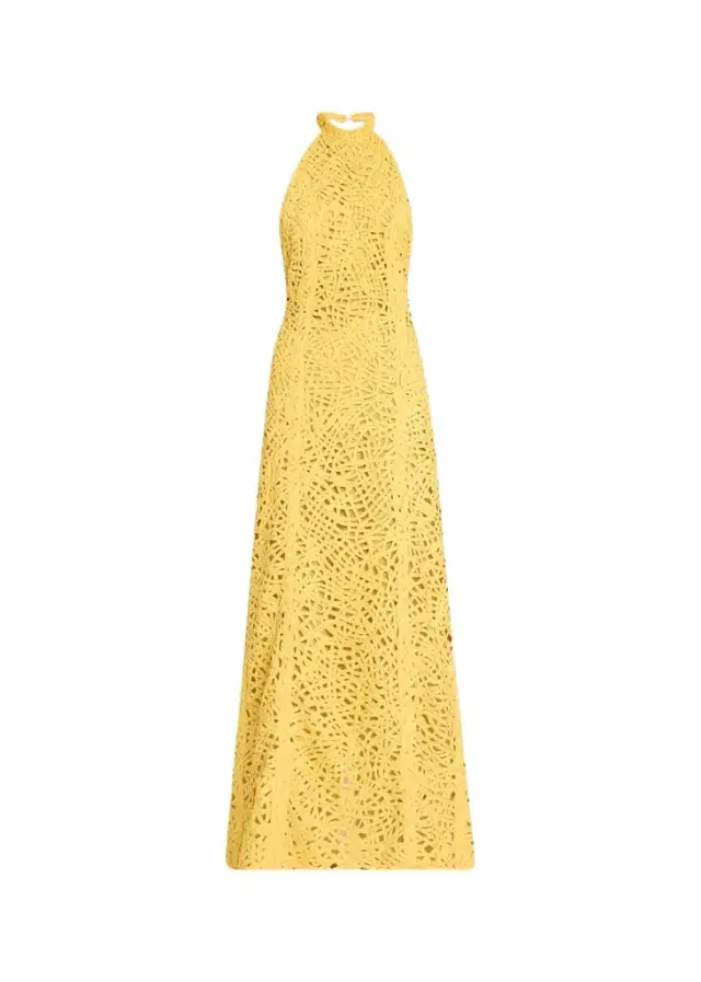 Fata Crochet Backless Halter Column Gown