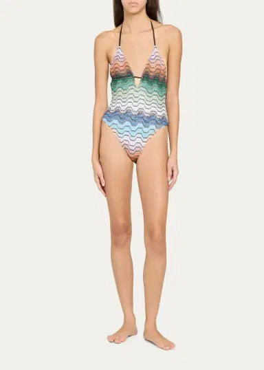 Missoni Zigzag-Knit V-Neck One-Piece Swimsuit | Thumbnail 2