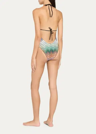 Missoni Zigzag-Knit V-Neck One-Piece Swimsuit | Thumbnail 3