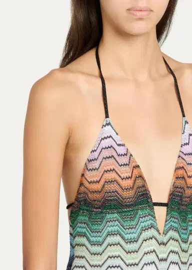 Missoni Zigzag-Knit V-Neck One-Piece Swimsuit | Thumbnail 4