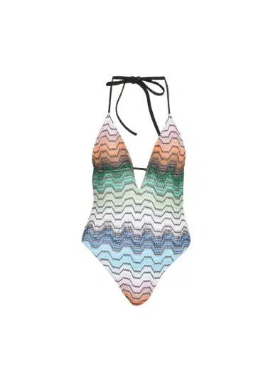 Missoni Zigzag-Knit V-Neck One-Piece Swimsuit | Thumbnail 1
