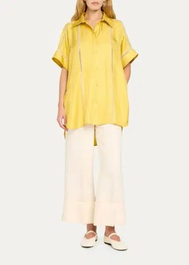 Diotima Timour Short-Sleeve Hand Stitched Silk Button-Down Shirt | Thumbnail 2 Diotima Timour Short-Sleeve Hand Stitched Silk Button-Down Shirt | Thumbnail 2