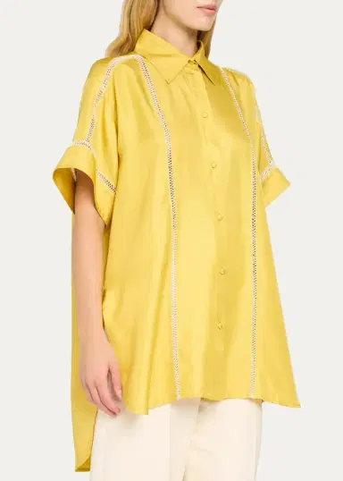 Diotima Timour Short-Sleeve Hand Stitched Silk Button-Down Shirt | Thumbnail 4 Diotima Timour Short-Sleeve Hand Stitched Silk Button-Down Shirt | Thumbnail 4