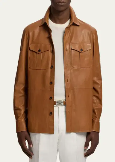Ralph Lauren Purple Label Men's Leather Overshirt | Thumbnail 4