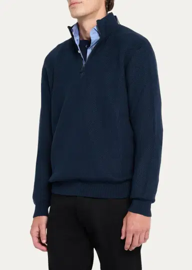 Ralph Lauren Purple Label Men's Honeycomb Silk-Blend Quarter-Zip Sweater | Thumbnail 7