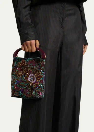 Dries Van Noten Beaded Floral Applique Top-Handle Bag | Thumbnail 2 Dries Van Noten Beaded Floral Applique Top-Handle Bag | Thumbnail 2