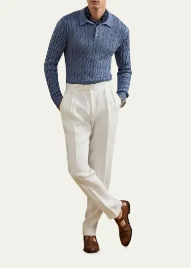 Ralph Lauren Purple Label Men's Gregory Hand-Tailored Linen Trousers | Thumbnail 2
