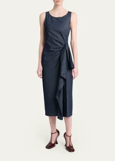 Dries Van Noten Dropps Denim Ruffle Sleeveless Midi Dress | Thumbnail 2 Dries Van Noten Dropps Denim Ruffle Sleeveless Midi Dress | Thumbnail 2