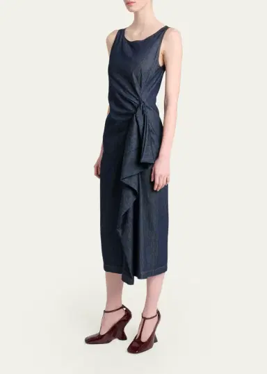 Dries Van Noten Dropps Denim Ruffle Sleeveless Midi Dress | Thumbnail 4 Dries Van Noten Dropps Denim Ruffle Sleeveless Midi Dress | Thumbnail 4