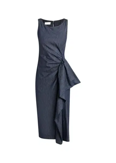 Dries Van Noten Dropps Denim Ruffle Sleeveless Midi Dress | Thumbnail 1 Dries Van Noten Dropps Denim Ruffle Sleeveless Midi Dress | Thumbnail 1