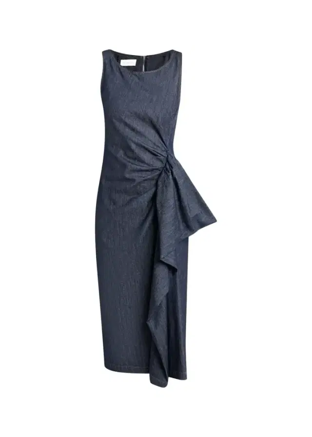 Dries Van Noten Dropps Denim Ruffle Sleeveless Midi Dress