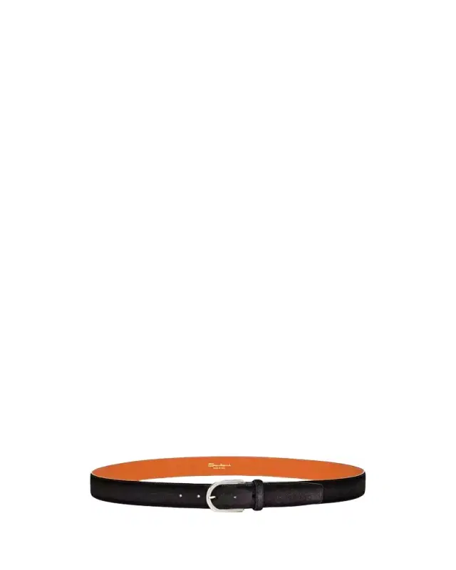 Santoni Men's Cintura Fibbia Suede Round-Buckle Belt