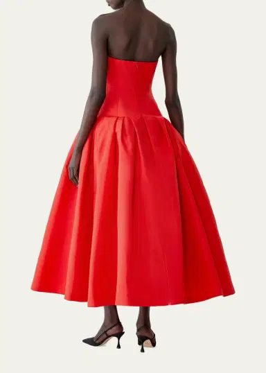 Carolina Herrera Strapless Drop-Waist Flared Silk Midi Dress | Thumbnail 3 Carolina Herrera Strapless Drop-Waist Flared Silk Midi Dress | Thumbnail 3
