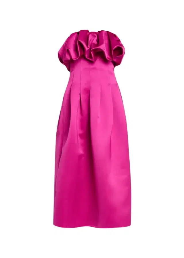 Ulla Johnson Cosima Strapless Satin Tea-Length Dress