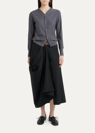 Bottega Veneta Belted Asymmetric Draped Wool Midi Wrap Skirt | Thumbnail 2 Bottega Veneta Belted Asymmetric Draped Wool Midi Wrap Skirt | Thumbnail 2