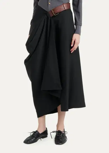 Bottega Veneta Belted Asymmetric Draped Wool Midi Wrap Skirt | Thumbnail 4 Bottega Veneta Belted Asymmetric Draped Wool Midi Wrap Skirt | Thumbnail 4