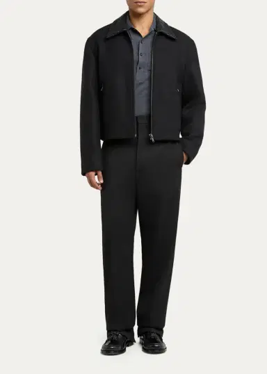 Bottega Veneta Men's Splittable Wool Leather-Collar Blouson | Thumbnail 2