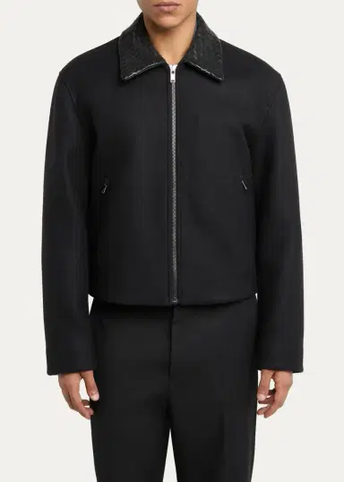 Bottega Veneta Men's Splittable Wool Leather-Collar Blouson | Thumbnail 4