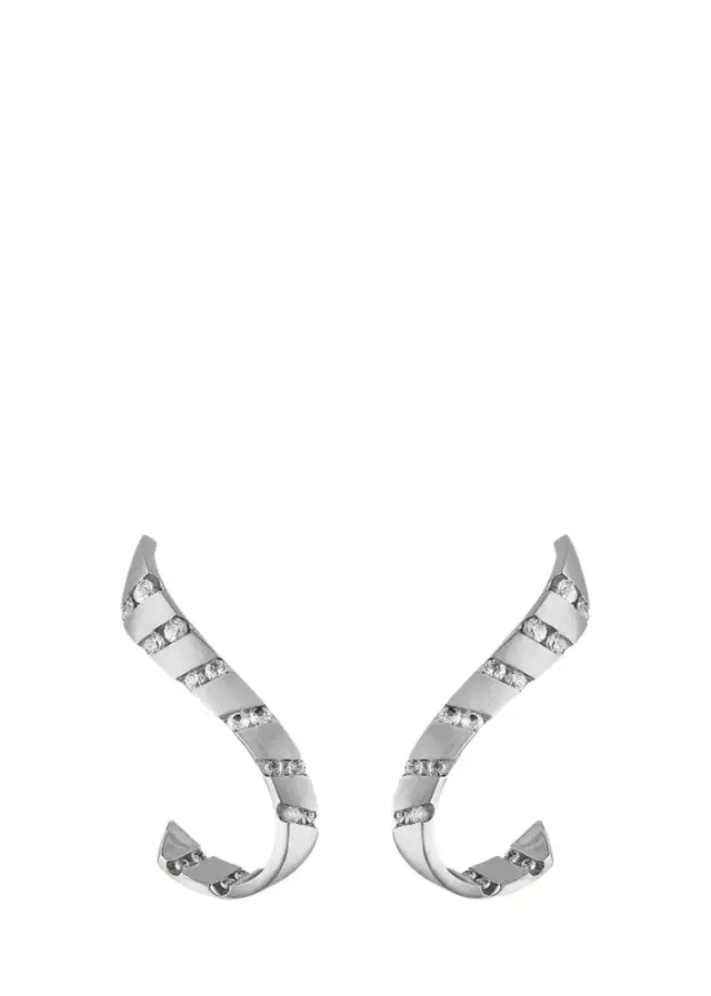 Reza Nexus 18K White Gold Alternating Diamond Cuff Earring, Single