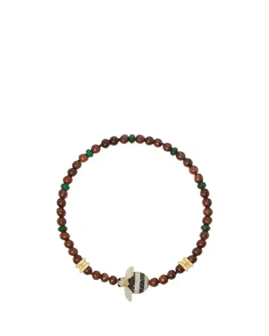 GRACE WINFREY 18K Yellow Gold Poconos Beaded Bee Necklace With Diamonds, Wood, and Green Jade, 15"L | Thumbnail 1 GRACE WINFREY 18K Yellow Gold Poconos Beaded Bee Necklace With Diamonds, Wood, and Green Jade, 15"L | Thumbnail 1