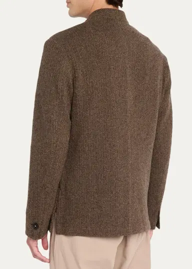 Massimo Alba Men's Band-Collar Herringbone Blazer | Thumbnail 3