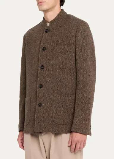 Massimo Alba Men's Band-Collar Herringbone Blazer | Thumbnail 4