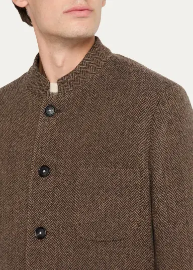 Massimo Alba Men's Band-Collar Herringbone Blazer | Thumbnail 5