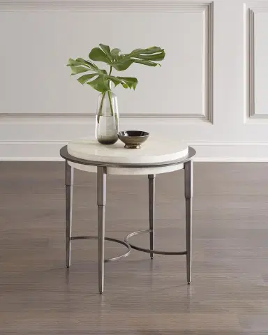 Bernhardt Barclay Round Travertine Chair-Side Table | Thumbnail 1