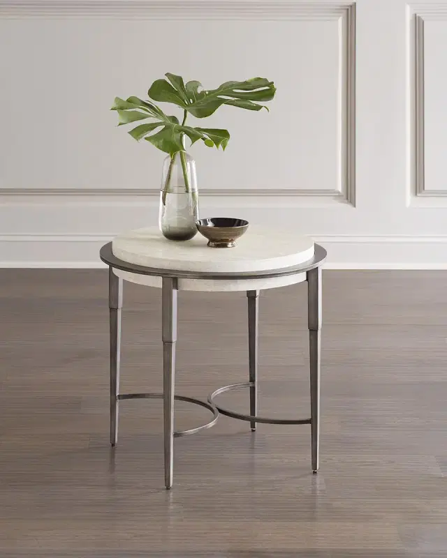 Bernhardt Barclay Round Travertine Chair-Side Table
