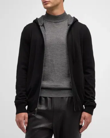 Neiman Marcus Men's Cashmere Full-Zip Hoodie | Thumbnail 4