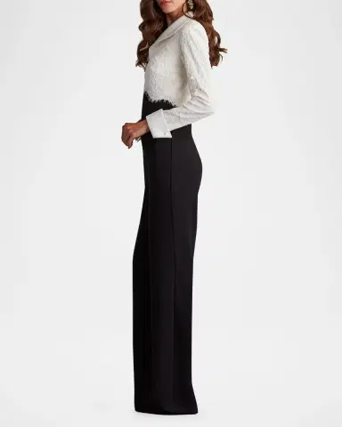 Tadashi Shoji Bootcut Lace & Crepe Jumpsuit | Thumbnail 4