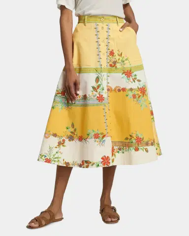 Saloni Kali-C Floral Stripe A-Line Midi Skirt | Thumbnail 4