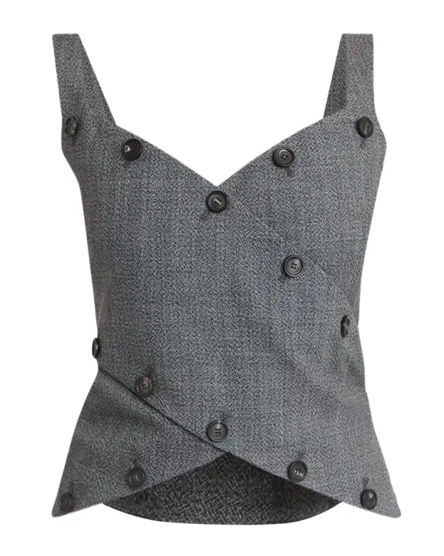 Ferragamo Button-Embellished Mouline Wool Top