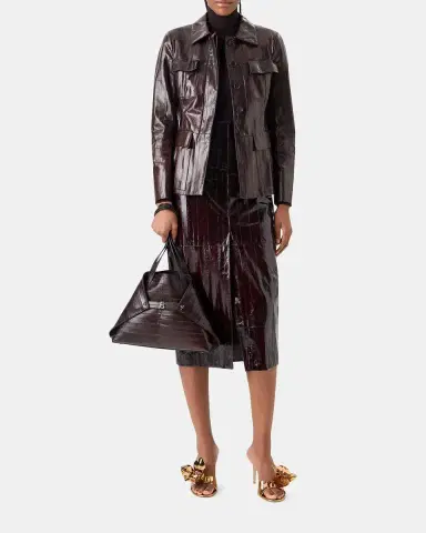Akris Kimia Lacquered Eel Leather Fitted Jacket | Thumbnail 2 Akris Kimia Lacquered Eel Leather Fitted Jacket | Thumbnail 2