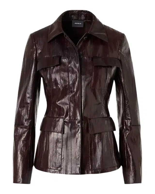 Akris Kimia Lacquered Eel Leather Fitted Jacket