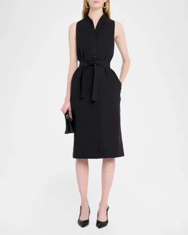 Max Mara Navetta Sleeveless Belted Linen Button-Front Midi Dress | Thumbnail 2 Max Mara Navetta Sleeveless Belted Linen Button-Front Midi Dress | Thumbnail 2