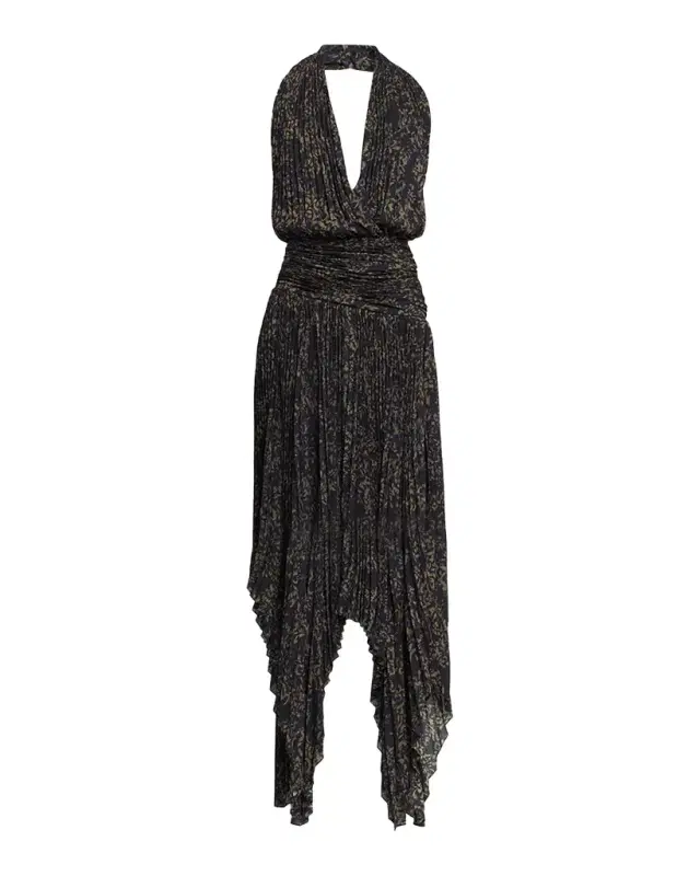 Proenza Schouler Paulina Pleated Halter Handkerchief Maxi Dress