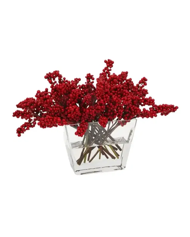 Winward Home 21" Faux Ilex Berry Arrangement in Glass Vase