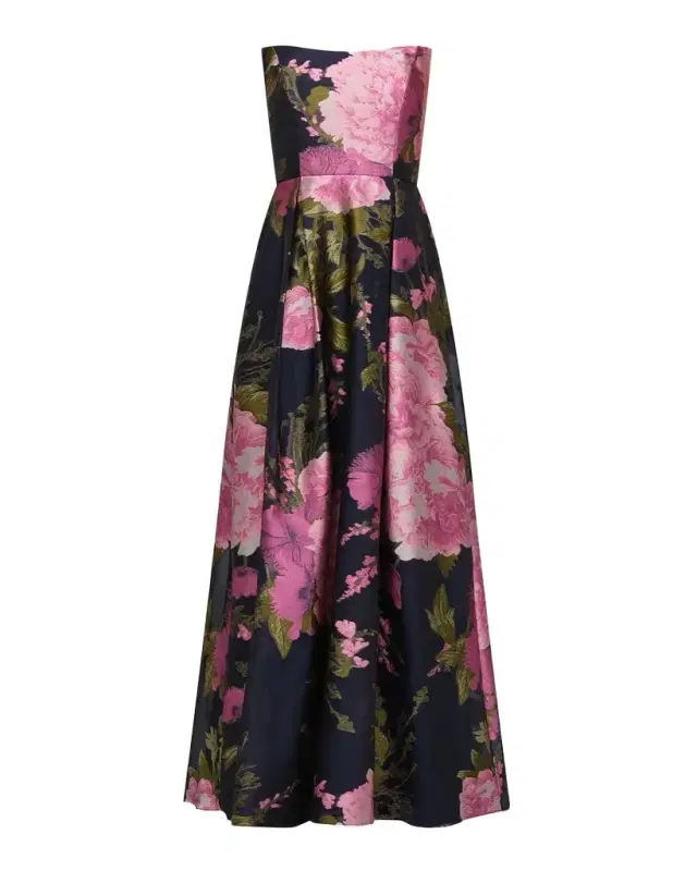 Kay Unger New York Willow Floral Metallic Organza Gown