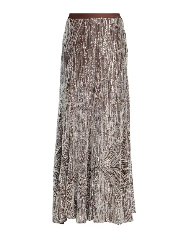Rabanne Embellished Satin A-Line Maxi Skirt