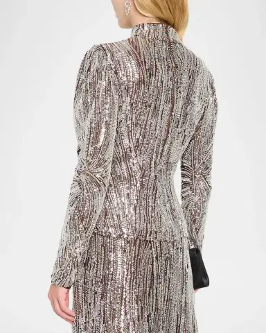 Rabanne Mock-Neck Embellished Satin Long-Sleeve Top | Thumbnail 3