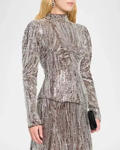 Rabanne Mock-Neck Embellished Satin Long-Sleeve Top | Thumbnail 4