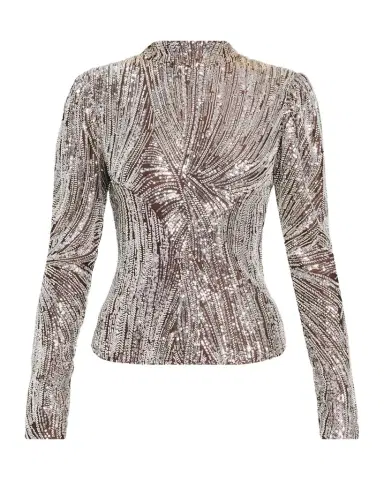 Rabanne Mock-Neck Embellished Satin Long-Sleeve Top | Thumbnail 1